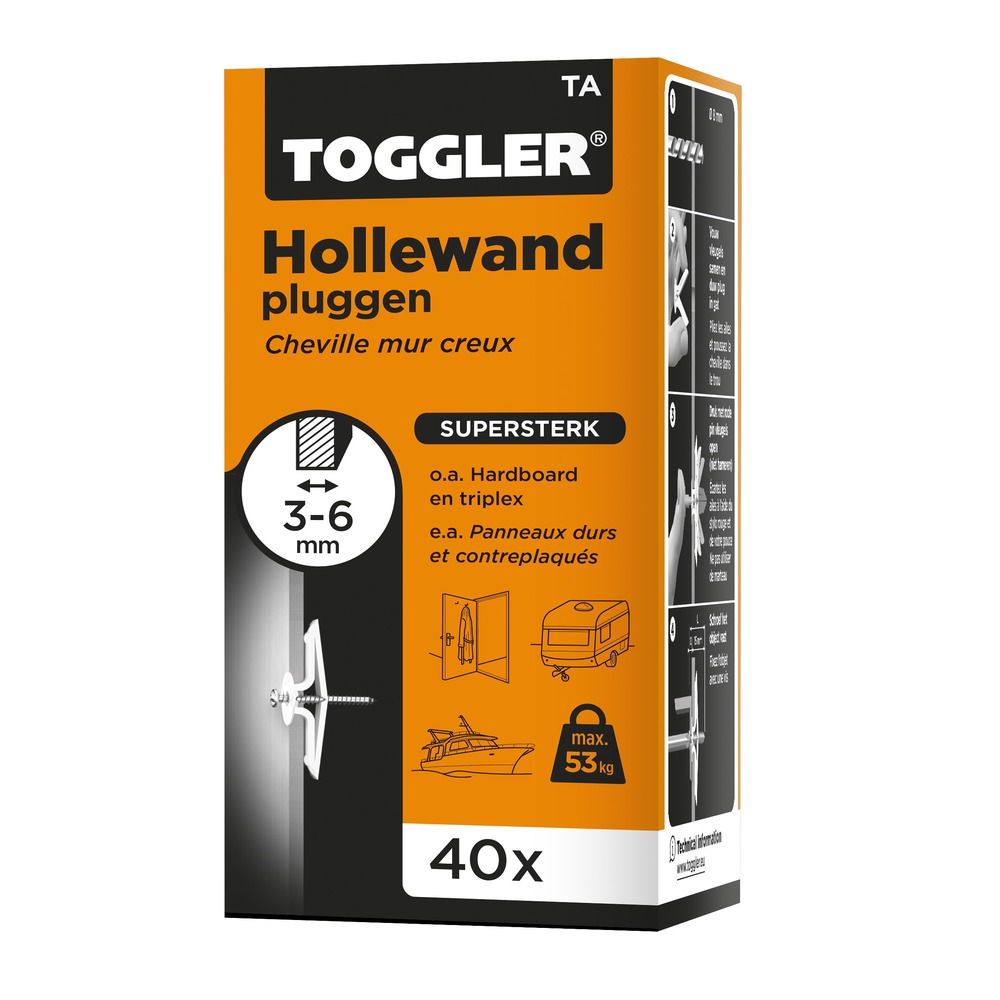 Toggler Hollewandplug TA Polypropyleen Wanddikte 3-6mm 40st