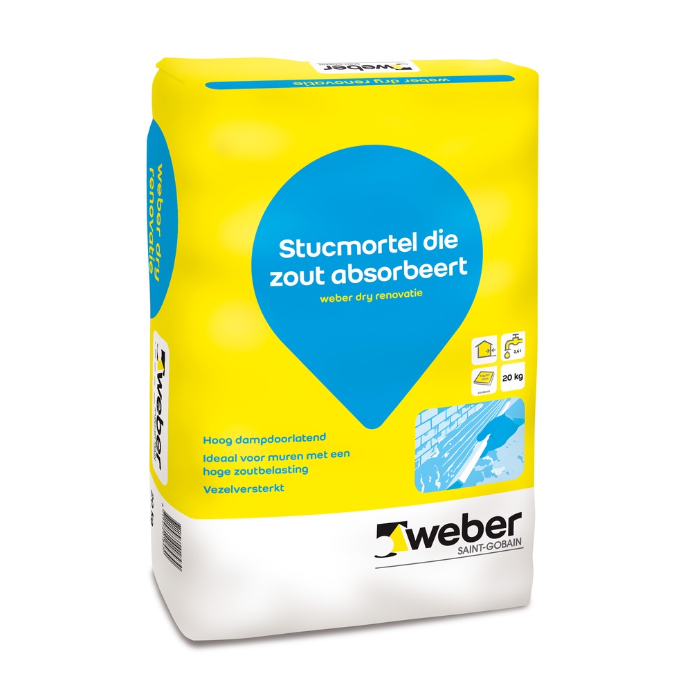 Weber Stucmortel Renovatie Vezelversterkt Zoutabsorberend 20kg