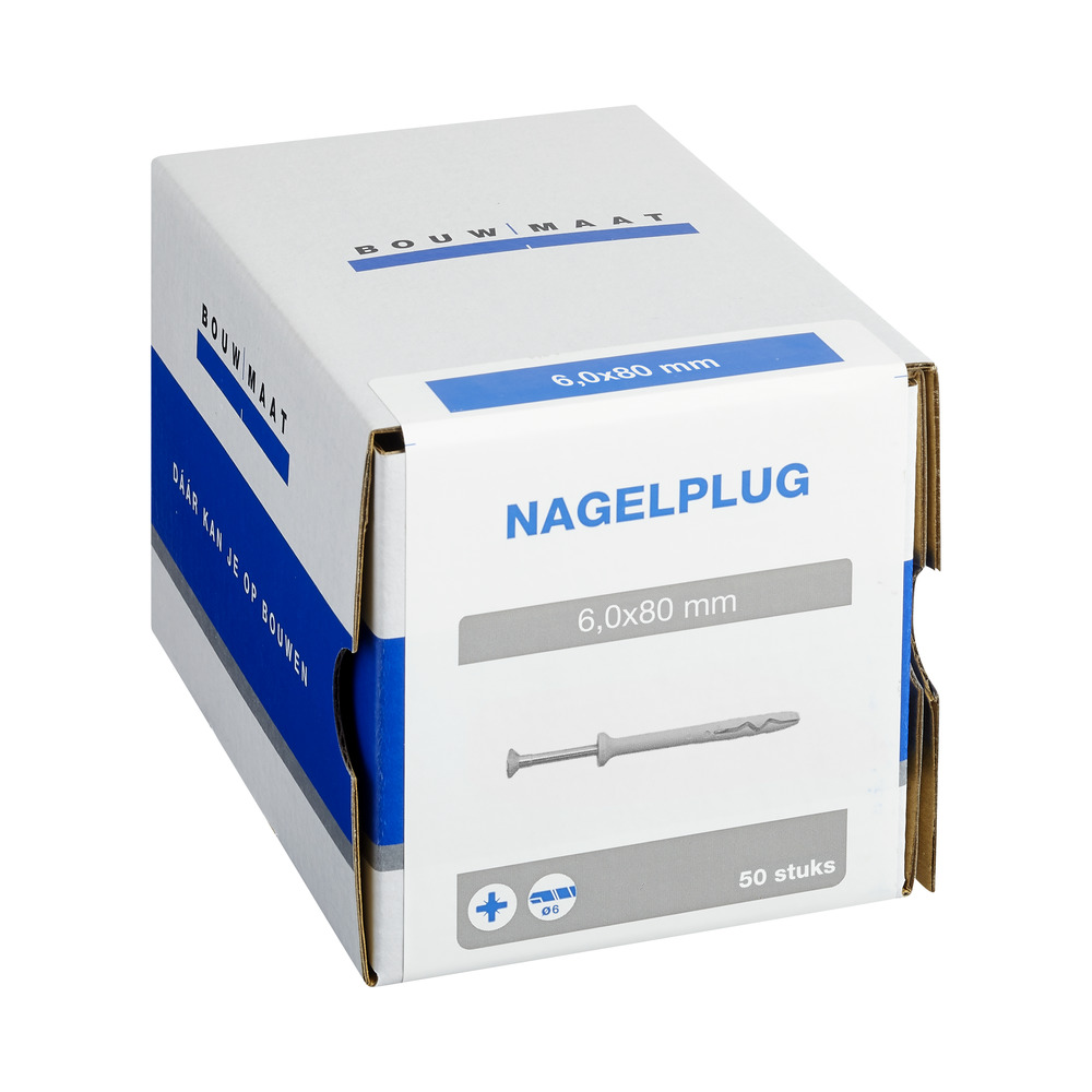Bouwmaat Nagelplug Nylon/Verzinkt 6x80mm 50st