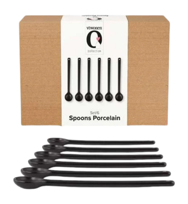 vtwonen Theelepels - Porcelein - Lepels - Zwart - Set van 6