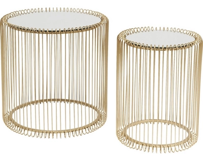 Kare Design Wire Bijzettafel Hoog - Set Van 2 - Messing Met Glas