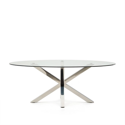 Kave Home - Argo ovale glazen tafel met roestvrijstalen poten Ø 200 x