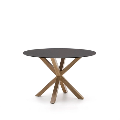 Kave Home - Argo ronde tafel in matzwart glas en stalen poten met