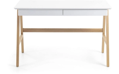 Kave Home - Dyana wit gelakt MDF tafel met massief essenhouten poten