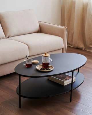 Kave Home - Fideia salontafel van gehard glas en metaal met matzwarte