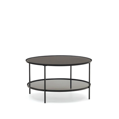 Kave Home - Gilda salontafel van gehard glas en metaal met matzwarte