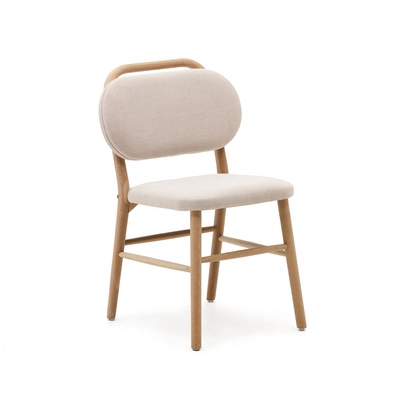 Kave Home - Helda stoel in beige chenille en massief eikenhout FSC Mix