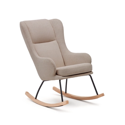 Kave Home - Maustin-schommelstoel in beige chenille en zwart frame van