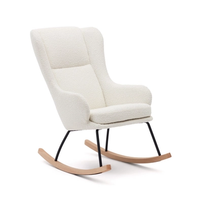 Kave Home - Maustin-schommelstoel met wit bouclé en zwart frame van