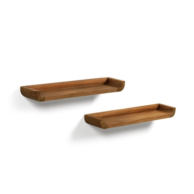 Kave Home - Shamel set van 2 massief teakhouten planken met walnoot