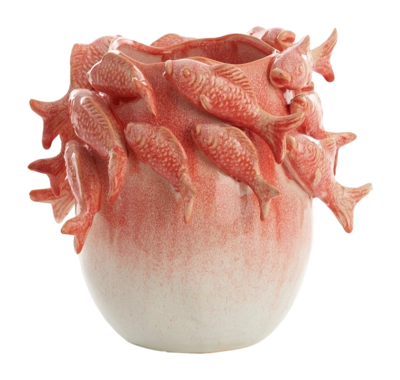 Light & Living FISH vaas keramiek koraal+crème - 29x28,5x27 cm