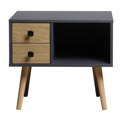 QUVIO Nachtkastje met 2 lades en open lade - Antracite + light brown
